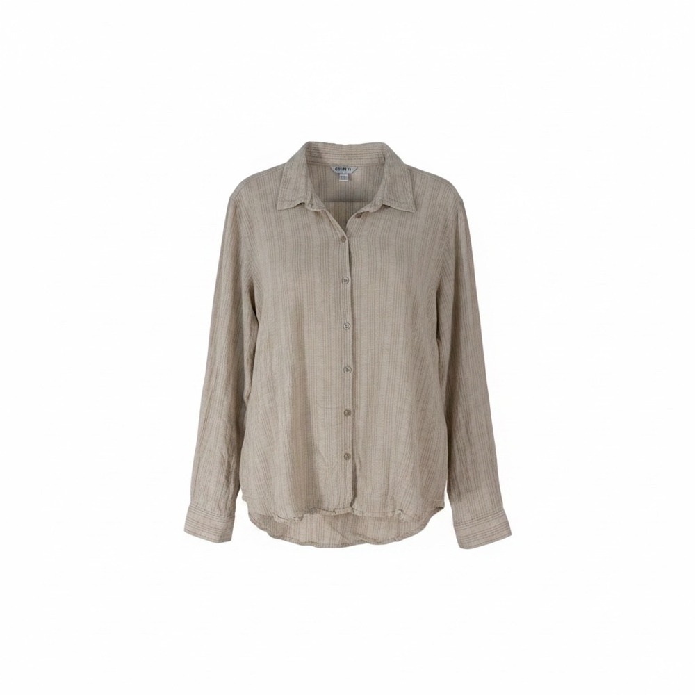 Orvis Classic Collection Linen Rayon Blend Button Down Shirt Beige Tan Womens XL